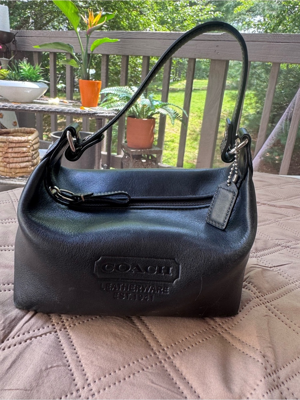 Coach Black Leather Mini Hobo Bag with Logo Patch